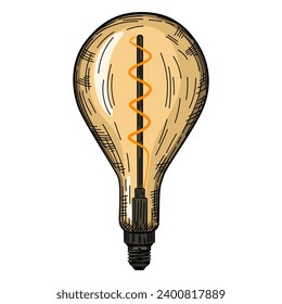 Creative hand-drawn light bulb illustration, representing inspiration, technology, and creativity. Retro-style sketch vector illustration