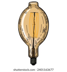 Creative hand-drawn light bulb illustration, representing inspiration, technology, and creativity. Retro-style sketch vector illustration