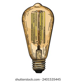 Creative hand-drawn light bulb illustration, representing inspiration, technology, and creativity. Retro-style sketch vector illustration
