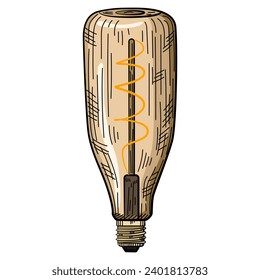 Creative hand-drawn light bulb illustration, representing inspiration, technology, and creativity. Retro-style sketch vector illustration