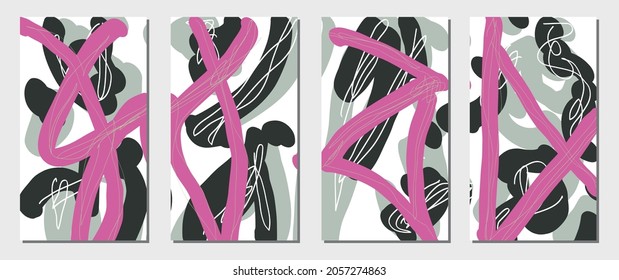 Creative hand-drawn social media backgrounds. Editable templates. Pink and black colors. 