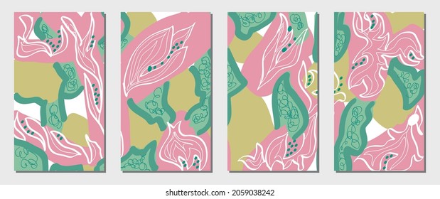 Creative hand-drawn social media backgrounds. Editable templates. Pink talks to green.