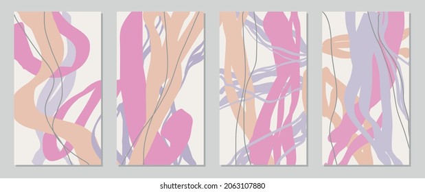 Creative hand-drawn social media backgrounds. Editable templates. Pink and peach.  