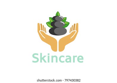 Creative Hands Care Stone Spa Leaves Skins Health Logo Design Symbol Illustration