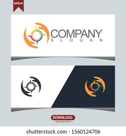 Creative hands compass concept logo vector design