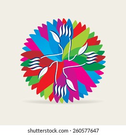 creative hands created by leaf with colorful round 