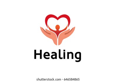 Creative Hands holding human body with Heart Symbol Logo Vector Design Illustration