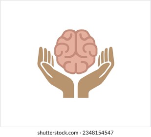 creative hands holding human brain logo vector design icon illustration