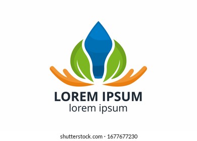 creative hands holding leaves with water drop shape icon logo design vector template illustration on white background for medical company, doctor, health care business, hospital, medicine or pharmacy corporate.