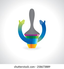 creative hands holding painting brush idea concept