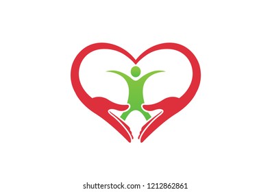 Creative Hands And Human Body Heart Symbol Logo Design Illustration
