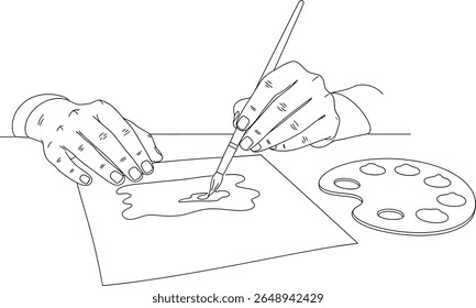 Creative Hands Painting Line Art Illustration with Brush and Palette