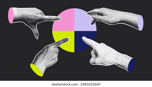 Creative Hands Pointing at Colorful Circle Chart business collage