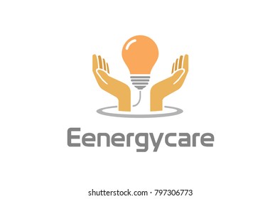Creative Hands Protect Bulb Lamp Idea Logo Design Symbol Illustration
