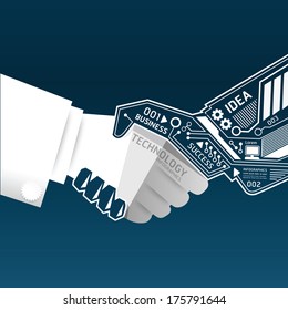 Creative handshake abstract circuit technology infographic.vector