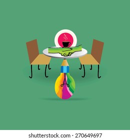 creative handshake concept table stand with pencil bulb 