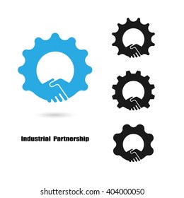 Creative handshake logo and gear symbol.Teamwork and industrial concept.Vector illustration