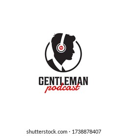  creative handsome man with earphone headset for podcast logo