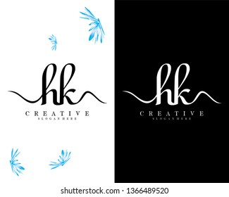creative handwriting hk, kh letter logo design vector