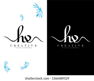 creative handwriting hv, vh letter logo design vector