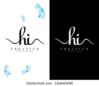 creative handwriting letter hi, ih logo design vector