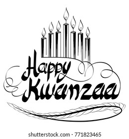 Creative Handwritten calligraphy of " Happy kwanzaa" with seven candles