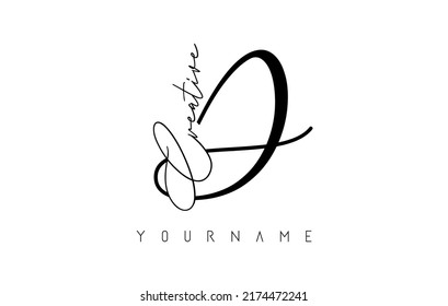 Kreatives, handgeschriebenes D-Logo mit Textkonzept-Design. Vektorgrafik mit Buchstaben und kreativem Schnitt.