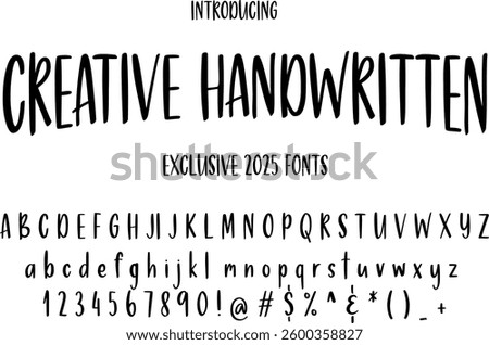 Creative Handwritten Exclusive 2025 font, Unique typeface with blend of Handwritten style. Creative doodles fonts, Editable vector text illustrations.