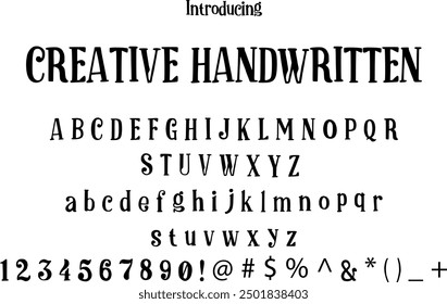 Creative Handwritten font typography alphabets, perfect for logo designing and typography projects, multiple typeface.