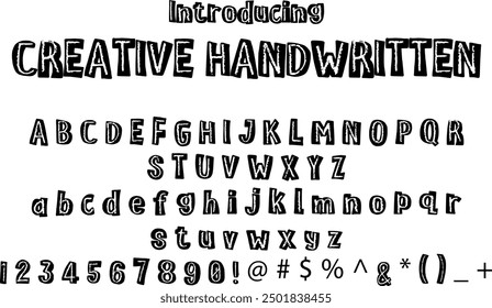 Creative Handwritten font typography alphabets, perfect for logo designing and typography projects, multiple typeface.