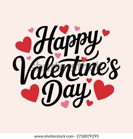 Creative handwritten "Happy Valentine's Day" text. Font style. Colorful hearts. Vector illustration.