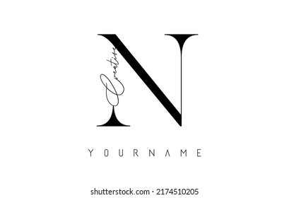 Creative handwritten N logo with text concept design. Vector Illustration with letter and creative cut.