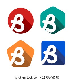 Creative handwritten white letter B inscribed in a circle, square, pentagon, hexagon with falling shadows. For your monogram, logo, emblem. Flat design. Four color palettes.