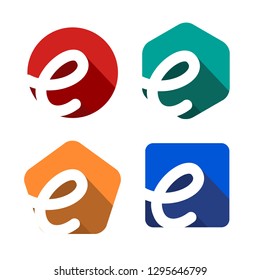 Creative handwritten white letter E inscribed in a circle, square, pentagon, hexagon with falling shadows. For your monogram, logo, emblem. Flat design. Four color palettes.
