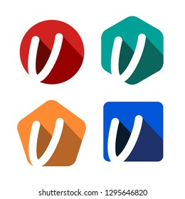 Creative handwritten white letter V inscribed in a circle, square, pentagon, hexagon with falling shadows. For your monogram, logo, emblem. Flat design. Four color palettes.