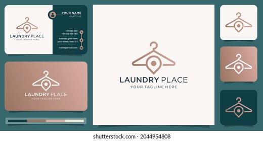 creative hangers laundry logo with pin marker design concept. logo and business card template.