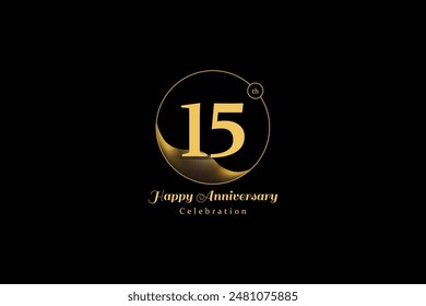 Vector con el logo del 15º Aniversario Dorado. Ideal para Aniversario de la empresa, Eventos de la industria, jubileo, celebraciones de cumpleaños, boda.