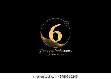 Creative Happy anniversary logo. 6th Golden Anniversary logo vector. Ideal for company Anniversary, Industry Events, jubilee, Birthday celebrations, wedding.