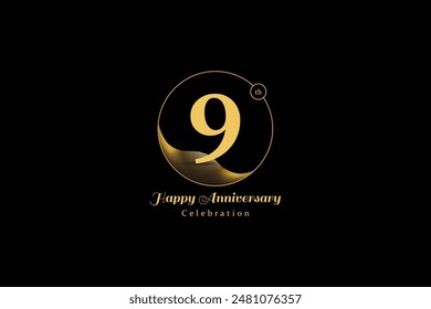 9. Golden Anniversary Logo Vektorgrafik. Ideal für Firmenjubiläum, Branchenveranstaltungen, Jubiläum, Geburtstagsfeiern, Hochzeit.