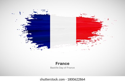 Creative happy bastille day of France country with grungy watercolor country flag background