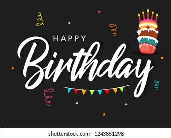 Creative Happy birthday greeting card illustration vector with attractive birthday elements like cake, etc on decorative background for greetings, banner, card, poster 