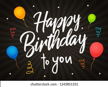Creative Happy birthday greeting card illustration vector with attractive birthday elements like cake etc on decorative background for greetings, banner, card, poster 