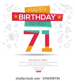 Creative Happy Geburtstag zu Ihnen Text (71 Jahre) Farbige dekorative Banner Design, Vektorgrafik.