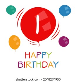 Creativo Feliz cumpleaños a tu texto (1 años) Colorida tarjeta de saludo, ilustración vectorial.