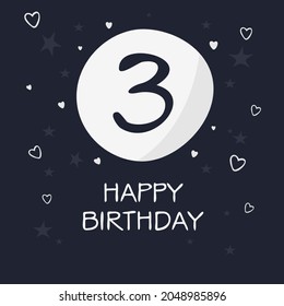 Creativo Feliz cumpleaños a tu texto (3 años) Tarjeta de saludo colorida, ilustración vectorial.