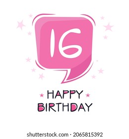 Creative Happy Birthday to you text (16 years) Colorful greeting card ,Vector illustration.