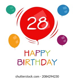 Creative Happy Geburtstag zu Ihnen Text (28 Jahre) Farbige Grußkarte , Vektorgrafik.