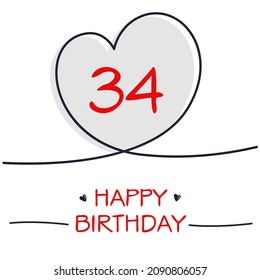 Creativo Feliz cumpleaños a tu texto (34 años) Tarjeta de saludo colorida ,Ilustración vectorial.