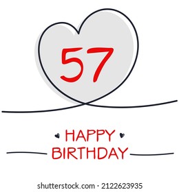 Creative Happy Birthday to you text (57 years) Colorful greeting card ,Vector illustration.