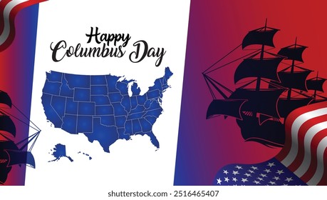 Creative Happy Columbus Day Hintergrund Design blau rot Vektorgrafik Amerika amerikanische Flagge
